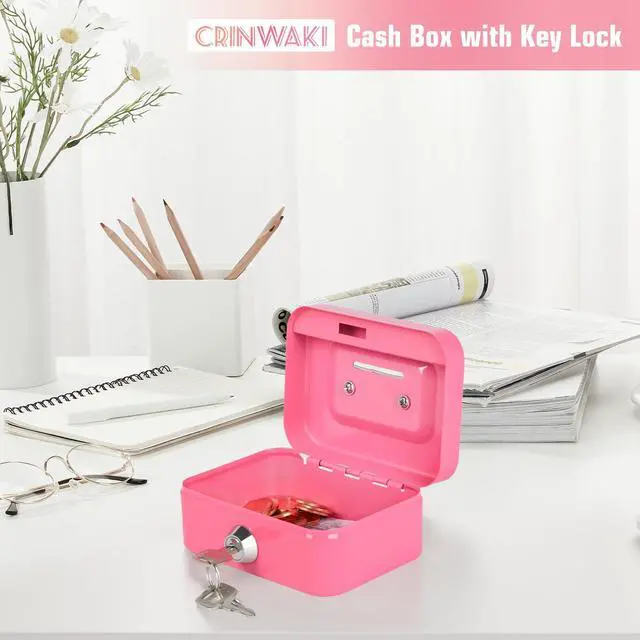 Alt view image 4 of 7 - Cash Box with Lock Small Cute Coin Lock Box with Money Slot Mini Portable Gamblers Safe Box 4.5"x3.4"x2.4" Pink