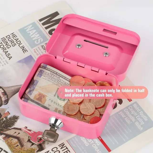 Alt view image 6 of 7 - Cash Box with Lock Small Cute Coin Lock Box with Money Slot Mini Portable Gamblers Safe Box 4.5"x3.4"x2.4" Pink