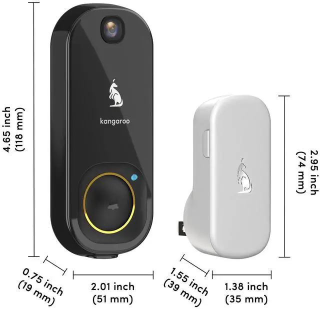 Main image of Kangaroo Wireless Doorbell+Chime,HD Camera,Easy Setup,Battery Power,Motion Detection,2.4G WiFi,Real-time Alerts to Phone,Security System for Home,Apartment and Office (2 Doorbell+2 Chime)