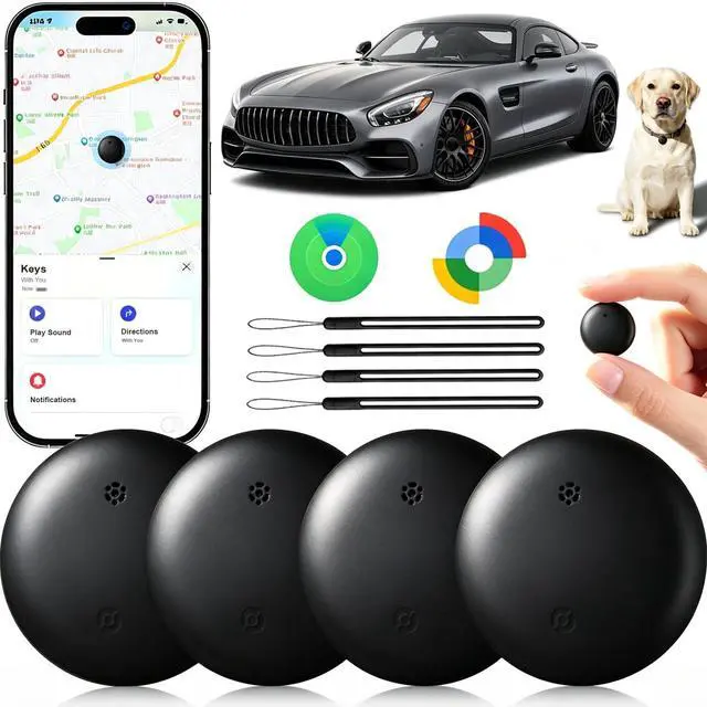 Main image of Dual System GPS Tracker for iOS and Android Bluetooth Tracker Smart Tags Compatible with Apple Find My (iOS) & Google's Find Hub (Android) for Keys, Vehicles, Car, Luggage, Wallet (4-Pack)