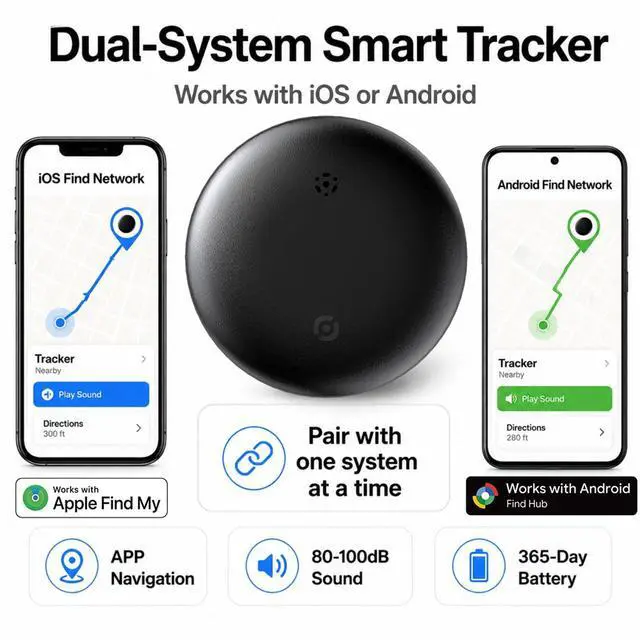 Alt view image 2 of 7 - Dual System GPS Tracker for iOS and Android Bluetooth Tracker Smart Tags Compatible with Apple Find My (iOS) & Google's Find Hub (Android) for Keys, Vehicles, Car, Luggage, Wallet (4-Pack)