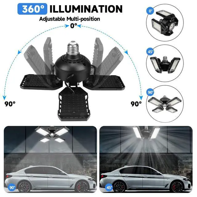 Alt view image 2 of 7 - LED Garage Lights Bulb 2 Pack -120W, 12000LM 6500K Led Shop Light with 4+1 Deformable Panels, Basement Barn Light Garages Ceiling Lights, E26/E27 for Garage, Warehouse, Shop