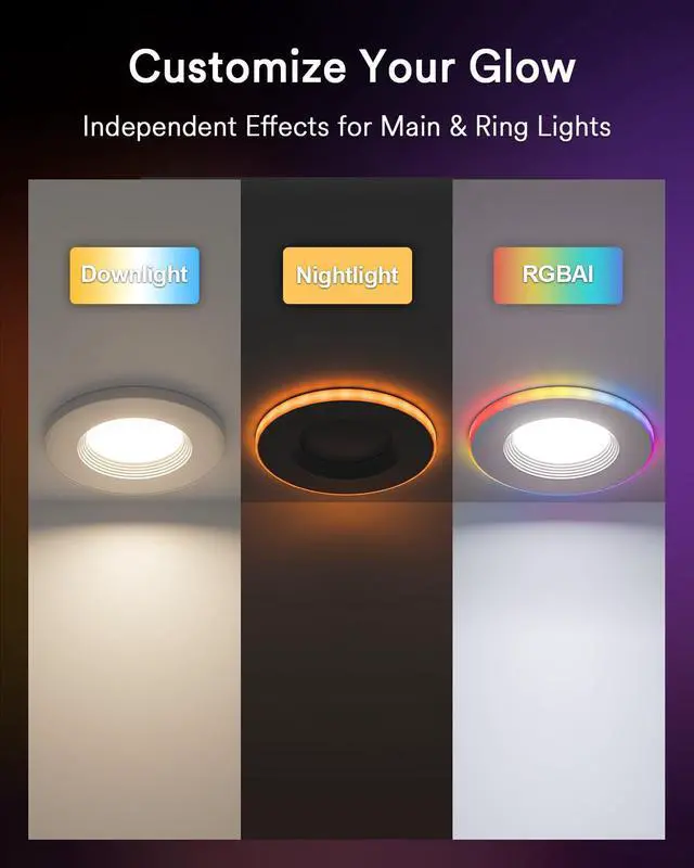 Alt view image 2 of 7 - Smart Recessed Lighting 6 Inch, Dual Light RGBCW LED Can Lights with Music Sync, Anti-Glare Color Changing Ceiling Light Compatible with Alexa/Google, Dimmable Retrofit Downlight for Bedroom, 1 Pack