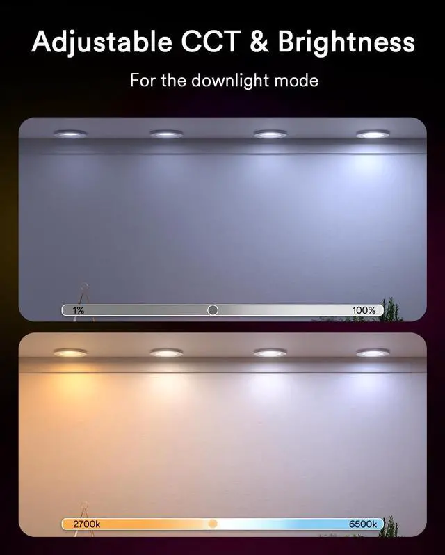 Alt view image 6 of 7 - Smart Recessed Lighting 6 Inch, Dual Light RGBCW LED Can Lights with Music Sync, Anti-Glare Color Changing Ceiling Light Compatible with Alexa/Google, Dimmable Retrofit Downlight for Bedroom, 1 Pack