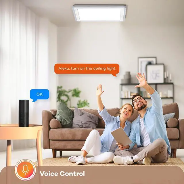 Alt view image 3 of 7 - Smart LED Ceiling Light WiFi, 13in RGB Flush Mount Lighting Fixture with Remote, Compatible with Alexa Google Home, Low Profile Ceiling Light for Bedroom, Kitchen, Square White