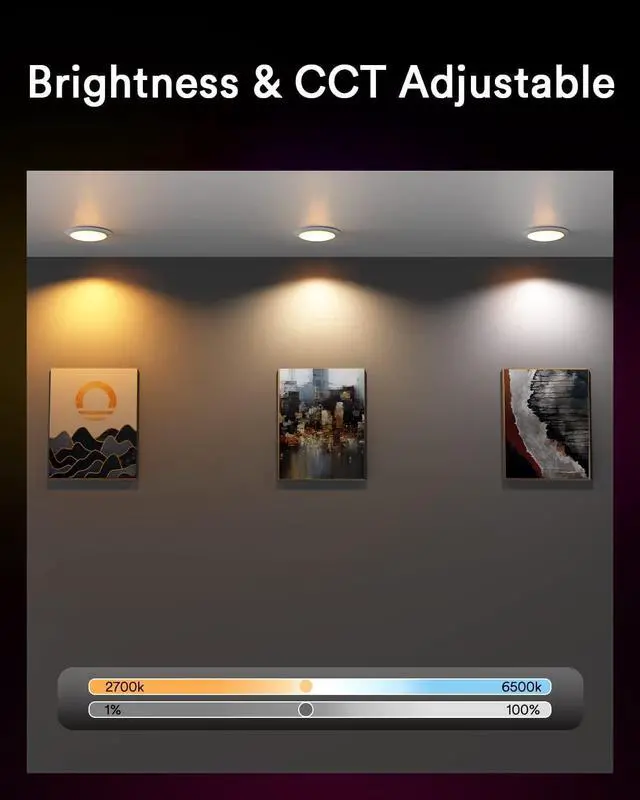Alt view image 7 of 7 - 15W Smart LED Flush Mount Disk Lights 5/6 Inch, RGBWW WiFi Recessed Surface Mount Ceiling Lights, Color Changing 2700-6500K Dimmable Downlight, Compatible with Alexa/Google Assistant-ETL Listed