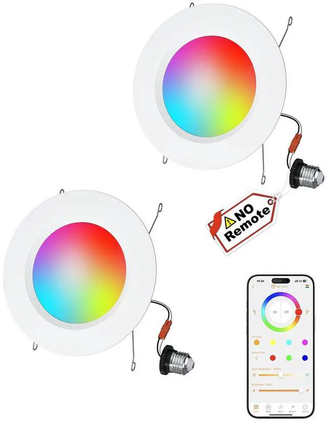 Main image of LED Recessed Lighting 5/6 inch, Smart Bluetooth Can Lights, 13W 1050LM, RGB Color Changing Selectable, Retrofit Led Recessed Light Fixtures Compatible with Alexa for Bedroom Living Room Kitchen, 2Pack