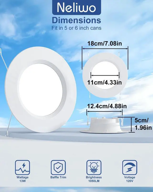 Alt view image 4 of 7 - LED Recessed Lighting 5/6 inch, Smart Bluetooth Can Lights, 13W 1050LM, RGB Color Changing Selectable, Retrofit Led Recessed Light Fixtures Compatible with Alexa for Bedroom Living Room Kitchen, 2Pack