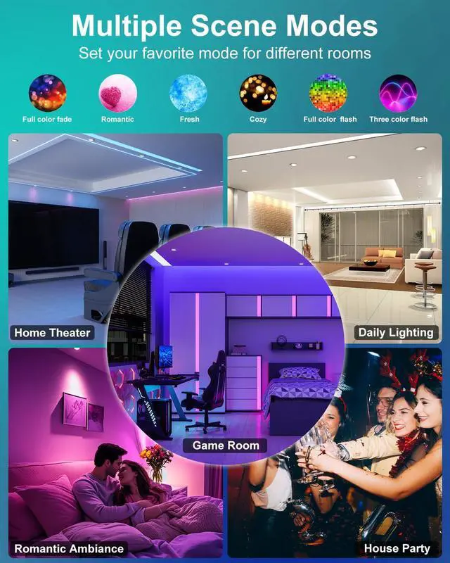Alt view image 6 of 7 - LED Recessed Lighting 5/6 inch, Smart Bluetooth Can Lights, 13W 1050LM, RGB Color Changing Selectable, Retrofit Led Recessed Light Fixtures Compatible with Alexa for Bedroom Living Room Kitchen, 2Pack