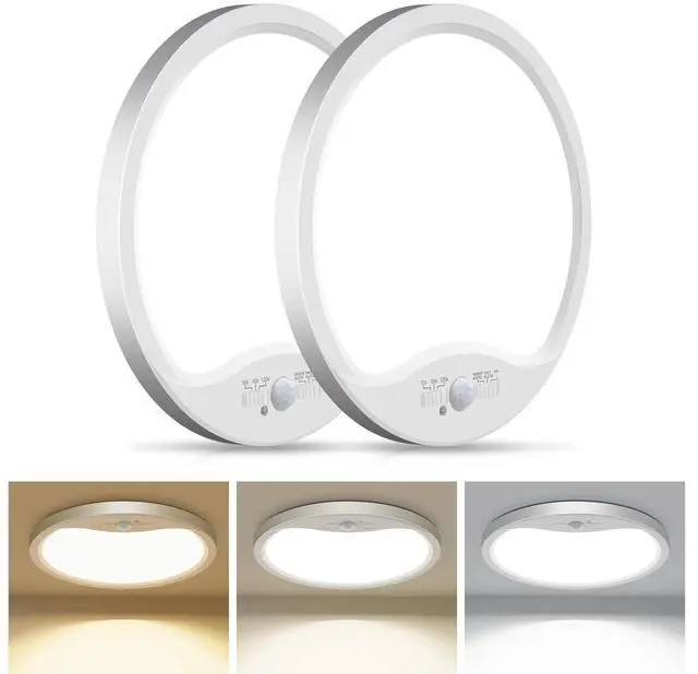 Main image of 2 Pack Motion Sensor Ceiling Light Wired, 3000K/4000K/6500K LED Flush Mount Ceiling Light Fixture, 8.7Inch 18W Motion Sensor Light with Timer for Closet Stair Porch Hallway Pantry,White