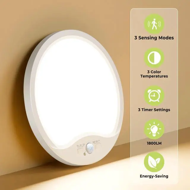 Alt view image 5 of 7 - 2 Pack Motion Sensor Ceiling Light Wired, 3000K/4000K/6500K LED Flush Mount Ceiling Light Fixture, 8.7Inch 18W Motion Sensor Light with Timer for Closet Stair Porch Hallway Pantry,White