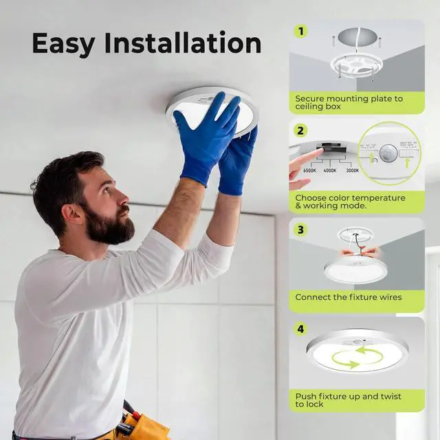 Alt view image 7 of 7 - 2 Pack Motion Sensor Ceiling Light Wired, 3000K/4000K/6500K LED Flush Mount Ceiling Light Fixture, 8.7Inch 18W Motion Sensor Light with Timer for Closet Stair Porch Hallway Pantry,White