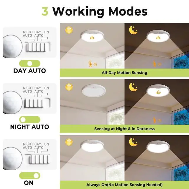 Alt view image 3 of 7 - 2 Pack Motion Sensor Ceiling Light Wired, 3000K/4000K/6500K LED Flush Mount Ceiling Light Fixture, 8.7Inch 18W Motion Sensor Light with Timer for Closet Stair Porch Hallway Pantry,White