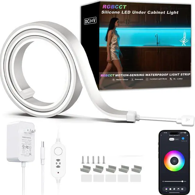 Main image of 42inch WiFi Night Light Radar Motion Sensor Silicone LED Under Cabinet Lights RGB CCT White 2700K-6500K, Waterproof, APP Control, Dimmable Timing, for Google Home Alexa, for Kitchen, Under Counter
