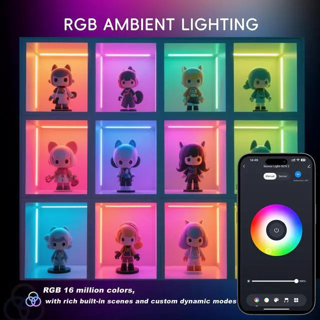 Alt view image 2 of 7 - 42inch WiFi Night Light Radar Motion Sensor Silicone LED Under Cabinet Lights RGB CCT White 2700K-6500K, Waterproof, APP Control, Dimmable Timing, for Google Home Alexa, for Kitchen, Under Counter