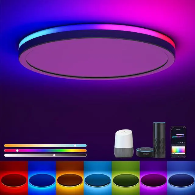 Main image of Smart LED Ceiling Light WiFi, 12IN RGB Flush Mount Light Fixture, DIY Colors, Compatible with Alexa Google Home, 3000K-6500K Ceiling Lights for Bedroom, Living Room, White