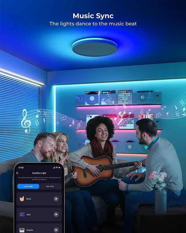 Alt view image 3 of 7 - Smart LED Ceiling Light WiFi, 12IN RGB Flush Mount Light Fixture, DIY Colors, Compatible with Alexa Google Home, 3000K-6500K Ceiling Lights for Bedroom, Living Room, White