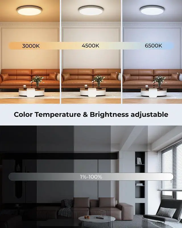 Alt view image 5 of 7 - Smart LED Ceiling Light WiFi, 12IN RGB Flush Mount Light Fixture, DIY Colors, Compatible with Alexa Google Home, 3000K-6500K Ceiling Lights for Bedroom, Living Room, White