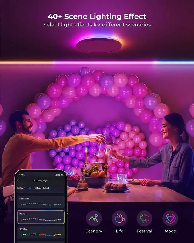 Alt view image 6 of 7 - Smart LED Ceiling Light WiFi, 12IN RGB Flush Mount Light Fixture, DIY Colors, Compatible with Alexa Google Home, 3000K-6500K Ceiling Lights for Bedroom, Living Room, White
