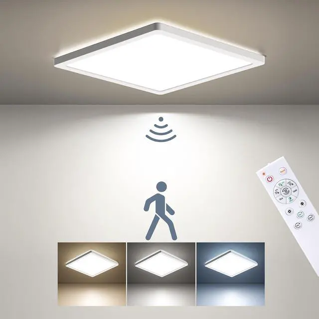 Main image of Dimmable Motion Sensor LED Ceiling Light with Remote Control, 12 Inch 24W 2400LM Radar Motion Activated Flush Mount Wired Light Fixture for Closet Hallway Laundry Porch Stair, 3000K 4000K 5000K