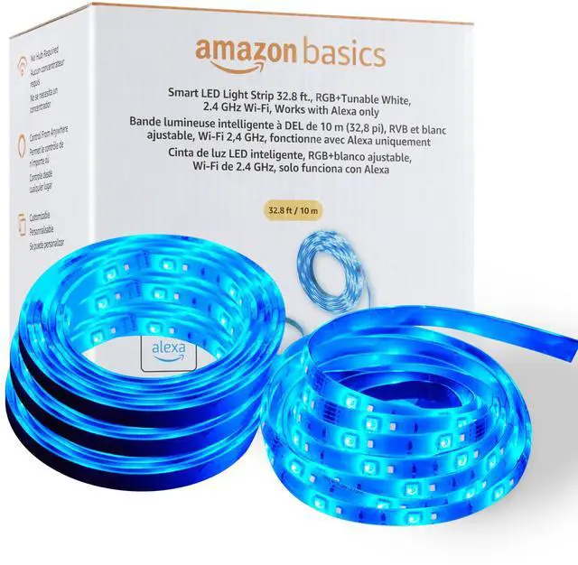 Main image of Smart LED Light Strip, 32.8 Feet (2 Rolls of 16.4 Feet), RGB + Tunable White, Color Changing, App Control, Voice Control, Works with Alexa Only, 2.4 GHz Wi-Fi, No Hub Required