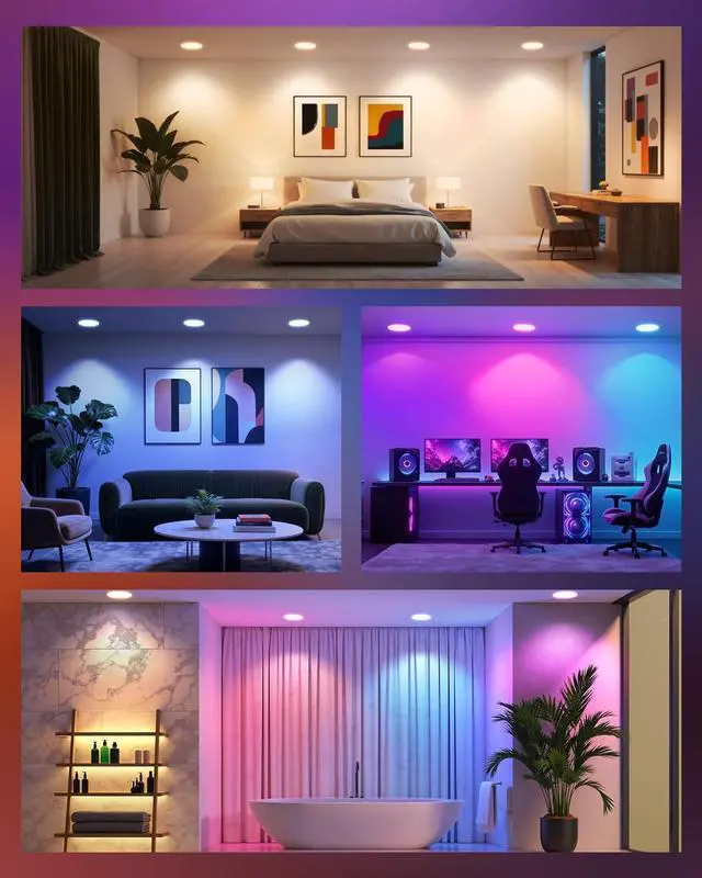 Alt view image 3 of 7 - Smart Recessed Lighting 6 Inch, Color Changing Canless Ceiling Lights with Junction Box, 1500 Lumen Wafer Downlight RGB Dimmable with APP, Alexa, Siri, Google Assistant, 1 Pack