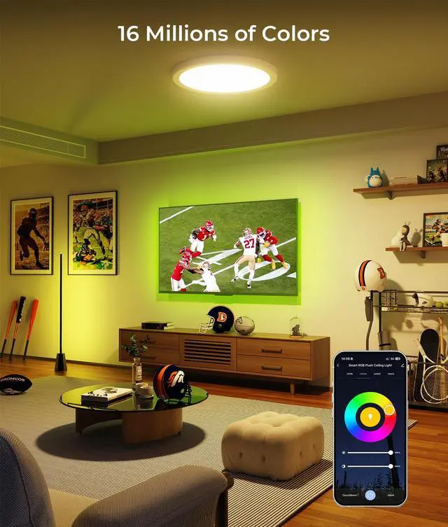 Alt view image 2 of 7 - 12 Inch Smart Ceiling Light, 2400LM RGBCW LED Flush Mount Ceiling Light Work with App & Voice Control, 2700K-6500K Dimmable LED Ceiling Light Fixture for Living Room Bedroom Game Room, 1 Pack