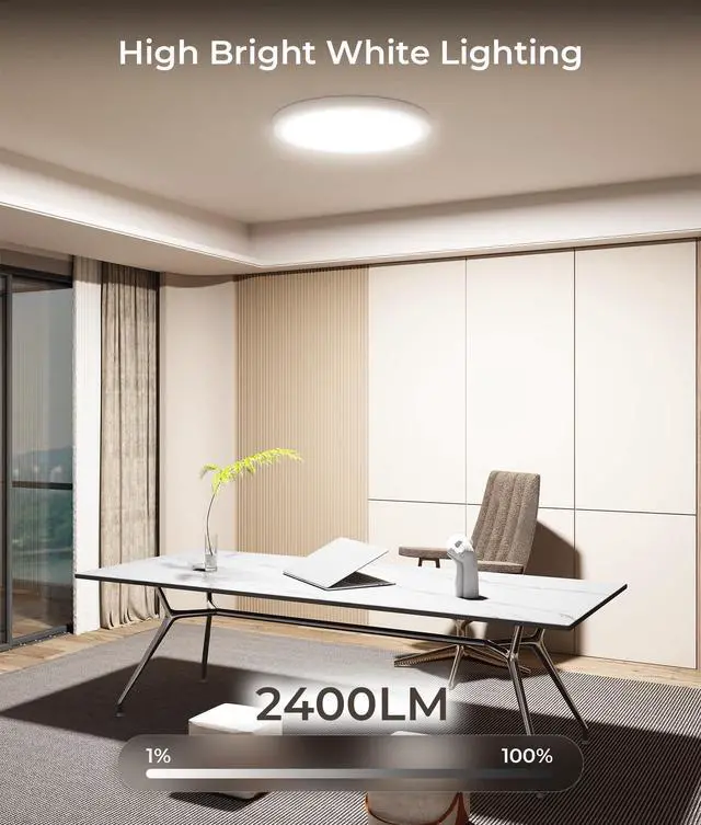 Alt view image 3 of 7 - 12 Inch Smart Ceiling Light, 2400LM RGBCW LED Flush Mount Ceiling Light Work with App & Voice Control, 2700K-6500K Dimmable LED Ceiling Light Fixture for Living Room Bedroom Game Room, 1 Pack