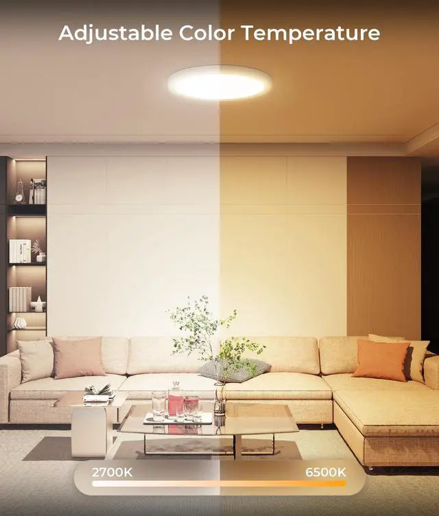 Alt view image 4 of 7 - 12 Inch Smart Ceiling Light, 2400LM RGBCW LED Flush Mount Ceiling Light Work with App & Voice Control, 2700K-6500K Dimmable LED Ceiling Light Fixture for Living Room Bedroom Game Room, 1 Pack
