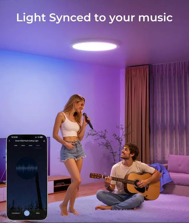 Alt view image 5 of 7 - 12 Inch Smart Ceiling Light, 2400LM RGBCW LED Flush Mount Ceiling Light Work with App & Voice Control, 2700K-6500K Dimmable LED Ceiling Light Fixture for Living Room Bedroom Game Room, 1 Pack