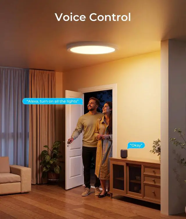 Alt view image 7 of 7 - 12 Inch Smart Ceiling Light, 2400LM RGBCW LED Flush Mount Ceiling Light Work with App & Voice Control, 2700K-6500K Dimmable LED Ceiling Light Fixture for Living Room Bedroom Game Room, 1 Pack