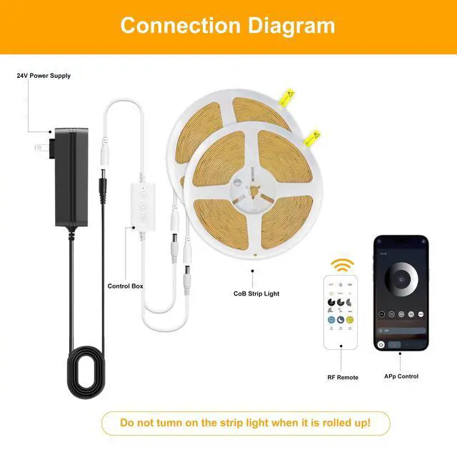 Alt view image 5 of 7 - COB LED Strip Lights, Dotless LED Lights with Remote& App, 65.6ft Natural White 4000K Super Bright Dimmable 24V Flexible LED Tape Light,Kitchen Cabinet,Office,Stairs,Shelf Indoor Lighting.