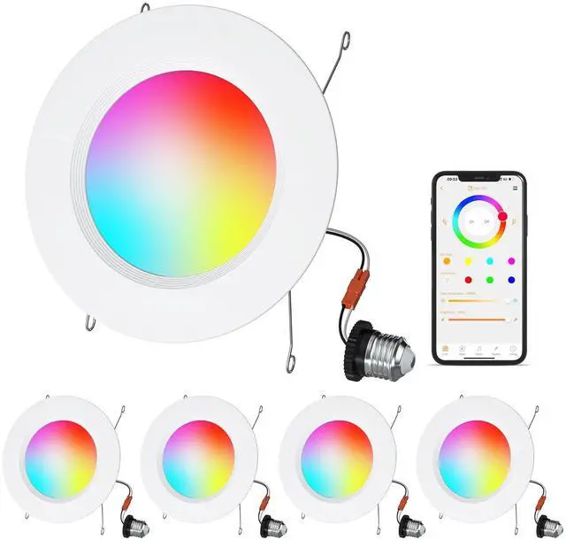 Main image of Smart Recessed Lighting, 5/6 inch, Compatible with Alexa, Smart LED Downlight, 13W 1050LM Led Lights, Smart Can Lights Multicolor APP Dimmable, 4-Pack