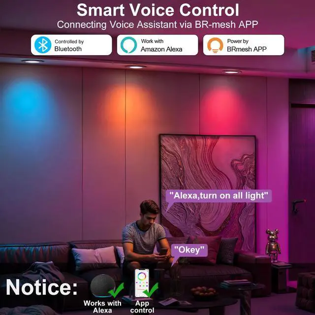 Alt view image 2 of 7 - Smart Recessed Lighting, 5/6 inch, Compatible with Alexa, Smart LED Downlight, 13W 1050LM Led Lights, Smart Can Lights Multicolor APP Dimmable, 4-Pack