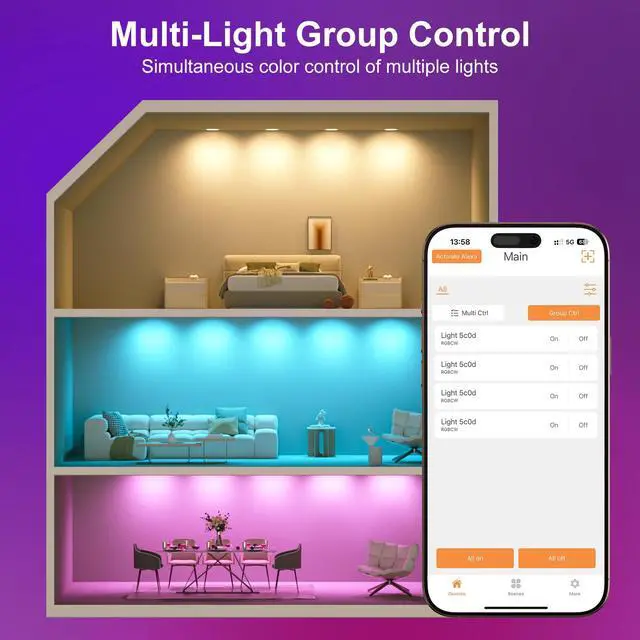 Alt view image 4 of 7 - Smart Recessed Lighting, 5/6 inch, Compatible with Alexa, Smart LED Downlight, 13W 1050LM Led Lights, Smart Can Lights Multicolor APP Dimmable, 4-Pack