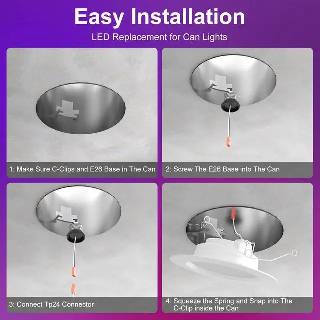 Alt view image 5 of 7 - Smart Recessed Lighting, 5/6 inch, Compatible with Alexa, Smart LED Downlight, 13W 1050LM Led Lights, Smart Can Lights Multicolor APP Dimmable, 4-Pack