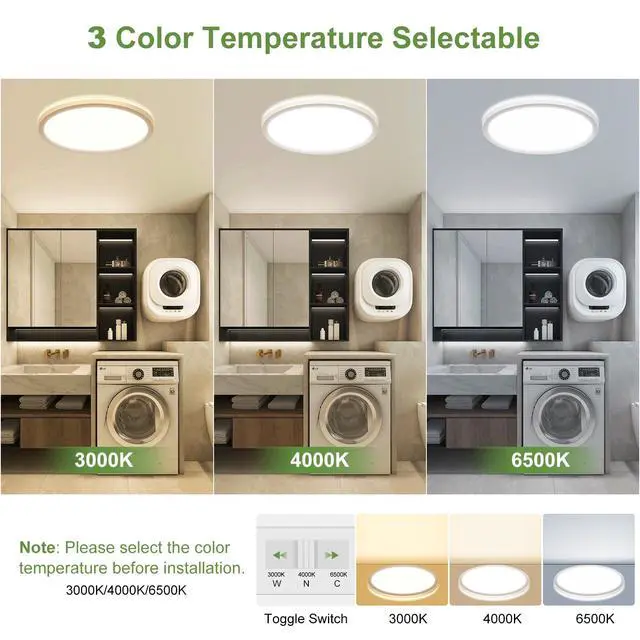 Alt view image 2 of 7 - 24W Motion Sensor LED Ceiling Light dimmable with Remote, 2400lm 12Inch 3000K/4000K/6500K Flush Mount Ceiling Lighting Fixture, Radar Sensor Lamp for Hallway Laundry Porch Stair Closet White