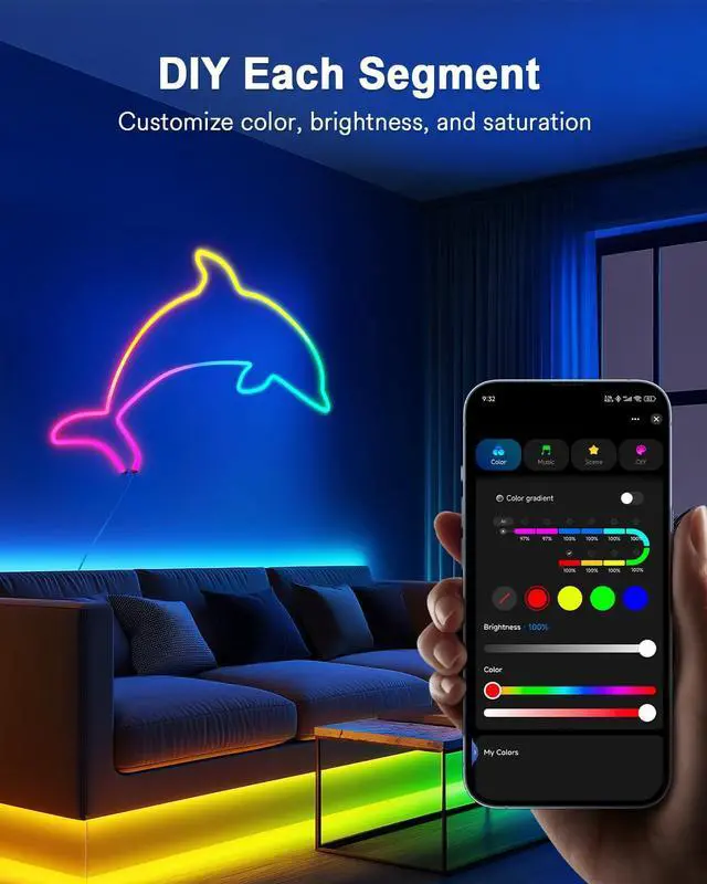 Alt view image 7 of 7 - Smart RGBAICW Neon Rope Light Indoor, 9.8ft LED Lights for Bedroom Works with Alexa/Google Assistant, 180LEDs/m RGB & Warm White & Cool White Strip, Wall Decor for Halloween, Softer Material