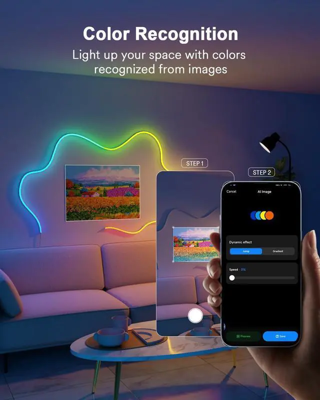 Alt view image 6 of 7 - Smart RGBAICW Neon Rope Light Indoor, 9.8ft LED Lights for Bedroom Works with Alexa/Google Assistant, 180LEDs/m RGB & Warm White & Cool White Strip, Wall Decor for Halloween, Softer Material