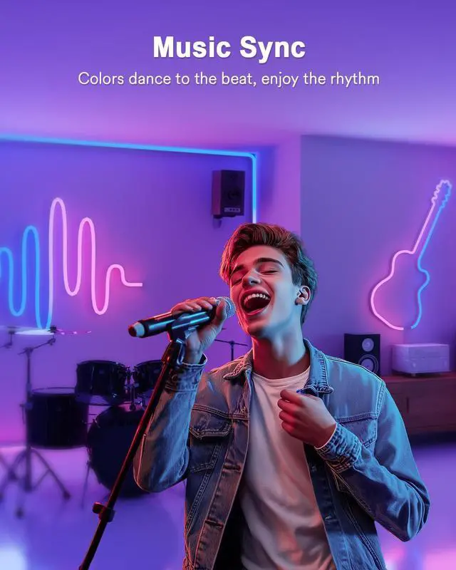 Alt view image 5 of 7 - Smart RGBAICW Neon Rope Light Indoor, 9.8ft LED Lights for Bedroom Works with Alexa/Google Assistant, 180LEDs/m RGB & Warm White & Cool White Strip, Wall Decor for Halloween, Softer Material