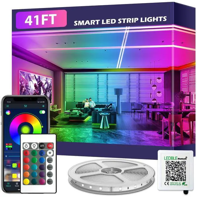 Main image of 41FT Led Strip Lights,Long Smart Led Light Strips Music Sync 5050 RGB Color Changing Rope Lights,Bluetooth APP/IR Remote/Switch Box Control Led Lights for Bedroom,Home Decoration,Party,Festival