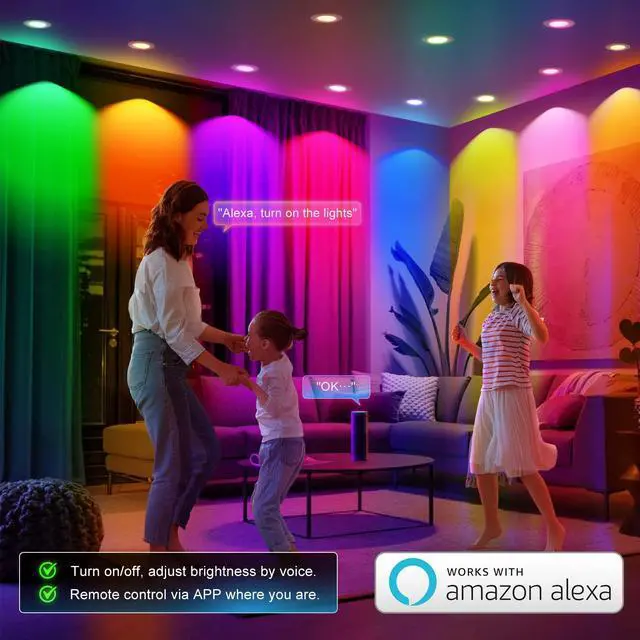 Alt view image 3 of 7 - Smart Recessed Lighting 6 Inch, RGBCW Color Changing LED Can Lights Bluetooth, Flicker Free, 13W 1300LM, Retrofit Downlight App Dimmable, Compatible with Alexa, ETL, 1 Pack