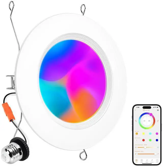 Main image of Smart Recessed Lighting 6 Inch, RGBCW Color Changing LED Can Lights Bluetooth, Flicker Free, 13W 1300LM, Retrofit Downlight App Dimmable, Compatible with Alexa, ETL, 1 Pack