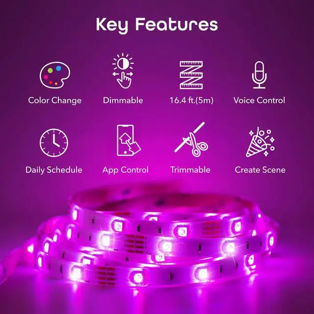 Alt view image 2 of 7 - Prisma 5M Smart WiFi LED Strip Lights Works with Alexa, Google Assistant 16 Million Colors Phone App Controlled Light Strip for Home, Kitchen, TV, Party, for iOS and Android, 16.4ft