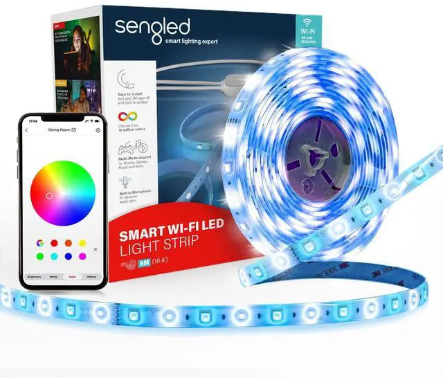 Main image of Smart LED Strip Lights, 16.4ft Wi-Fi LED Lights Work with Google Home, 16 Million Colors, RGB, Music Sync, Adjustable Length, 25,000 Hours Life, Multi-Mode Support for Game, Movie