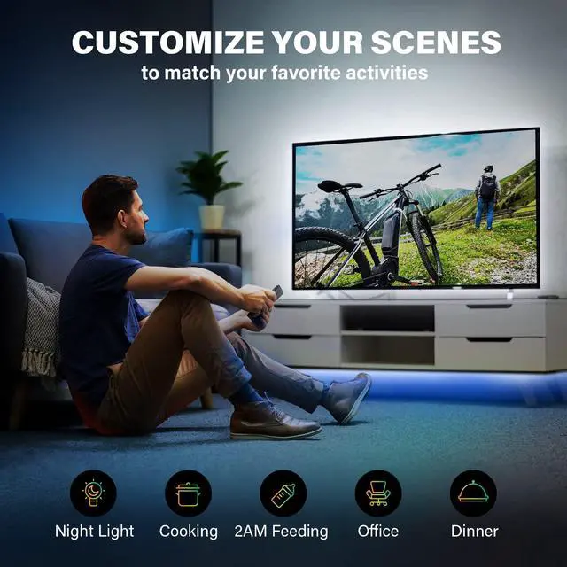 Alt view image 2 of 7 - Smart LED Strip Lights, 16.4ft Wi-Fi LED Lights Work with Google Home, 16 Million Colors, RGB, Music Sync, Adjustable Length, 25,000 Hours Life, Multi-Mode Support for Game, Movie