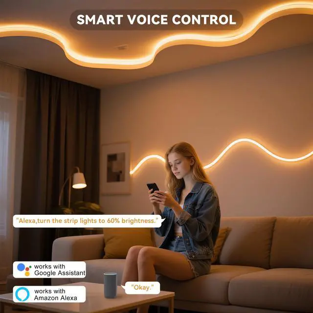 Alt view image 4 of 7 - Smart COB LED Strip Light 32.8ft/10m,Warm White 2700K LED Strip,Compatible with Alexa/Google Assistant,Dimmable 24V LED COB Light Strip Kit for Kitchen,Bedroom,Cabinet,Living Room,Office