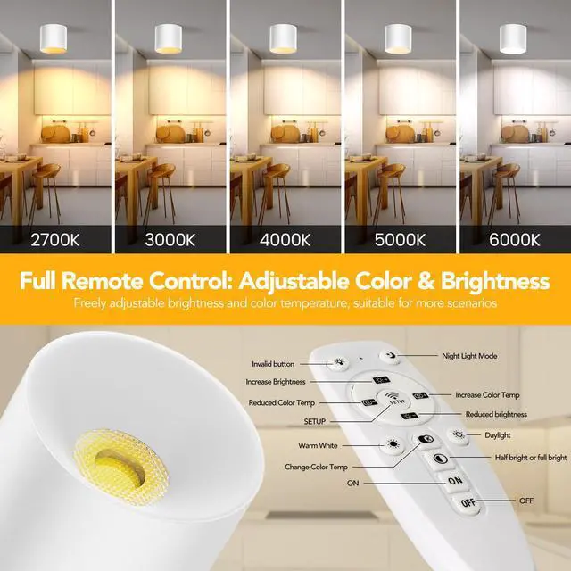 Alt view image 2 of 7 - Remote Control Ceiling Spotlight Fixtures Flush Mount Ceiling Light Fixture Dimmable LED Spot Lights Indoor, 4.72" Cylinder Downlight for Hallway Kitchen Entryway Foyer, 20W White 1 Pack