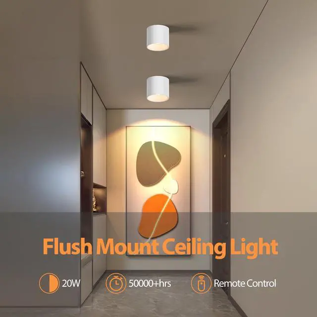 Alt view image 4 of 7 - Remote Control Ceiling Spotlight Fixtures Flush Mount Ceiling Light Fixture Dimmable LED Spot Lights Indoor, 4.72" Cylinder Downlight for Hallway Kitchen Entryway Foyer, 20W White 1 Pack