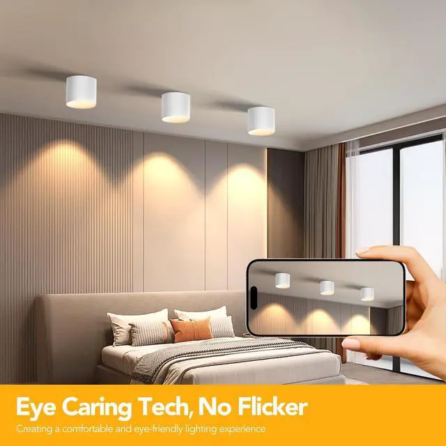 Alt view image 5 of 7 - Remote Control Ceiling Spotlight Fixtures Flush Mount Ceiling Light Fixture Dimmable LED Spot Lights Indoor, 4.72" Cylinder Downlight for Hallway Kitchen Entryway Foyer, 20W White 1 Pack